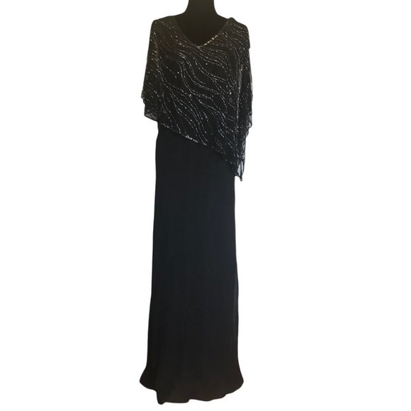 J Kara Dresses & Skirts - J Kara Beaded V-Neck Illusion-Overlay Gown **Flaw**